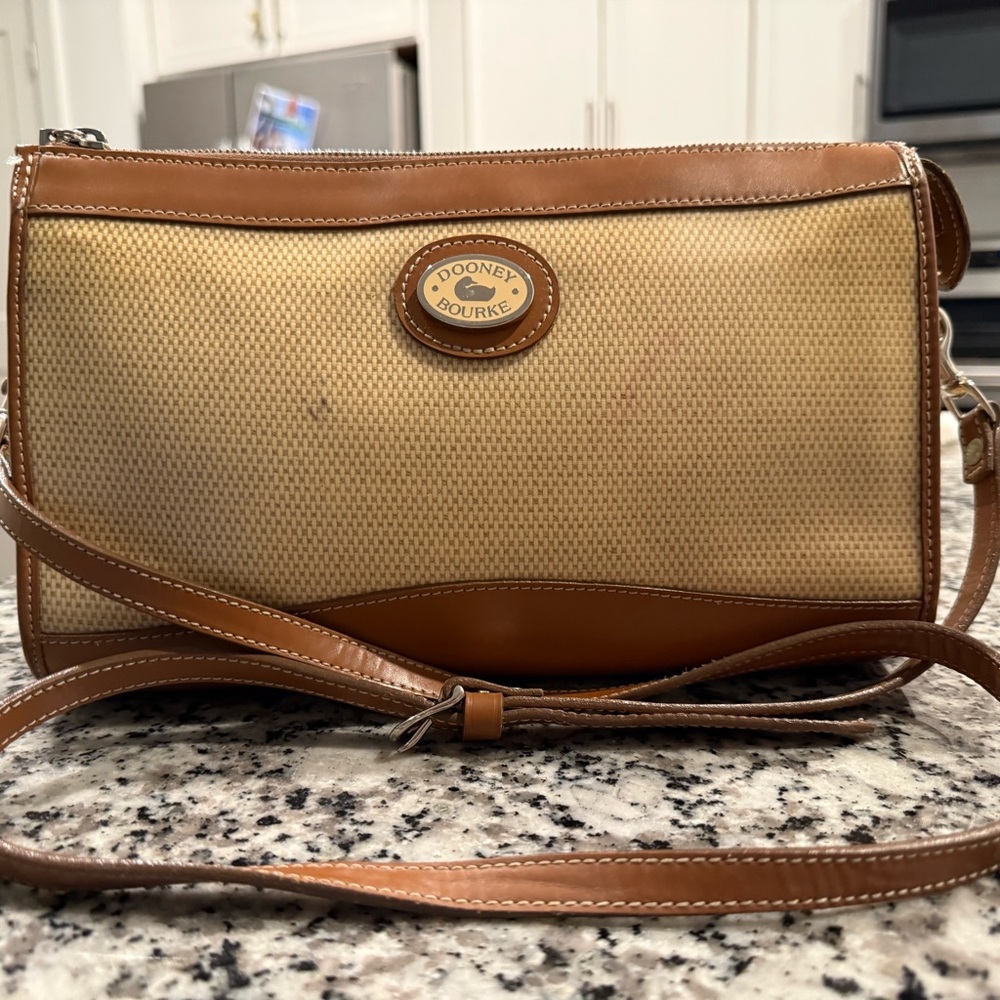 Vintage 80's Dooney & Bourke Waxed Linen/Leather Crossbody Bag